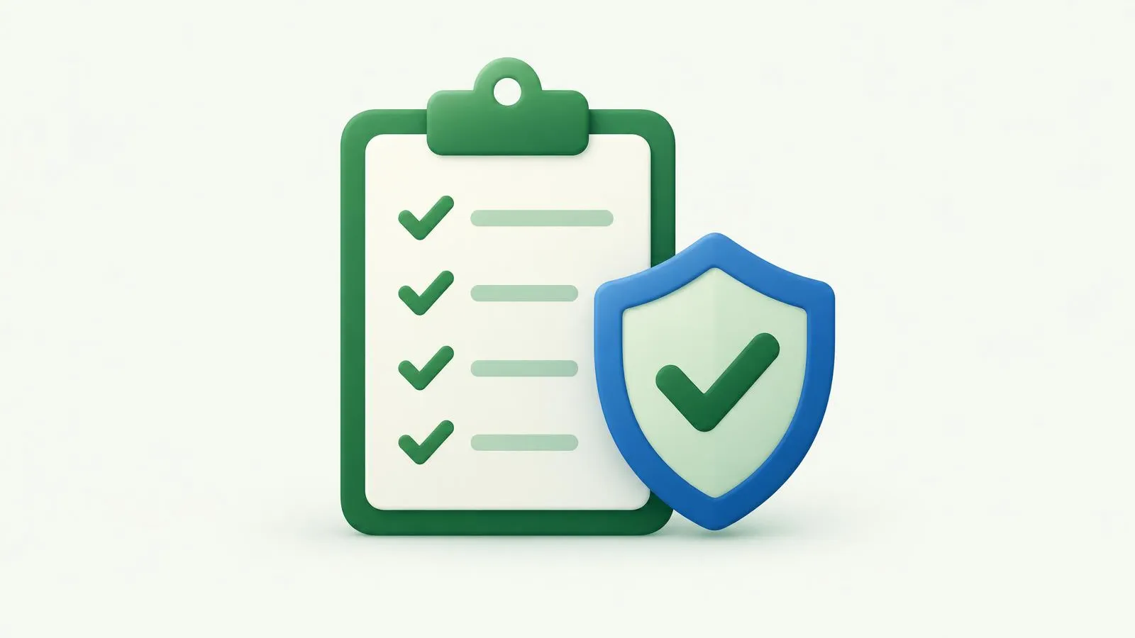 Illustration of a clipboard checklist beside a protective shield with a check mark